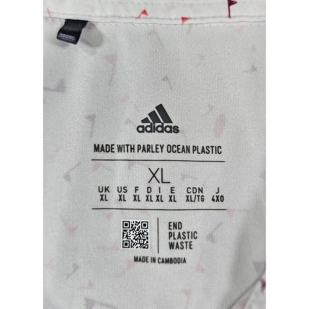 Adidas Primeblue Golf Polo XL White Burgundy Red Flag Print Parley Globe - Picture 7 of 9